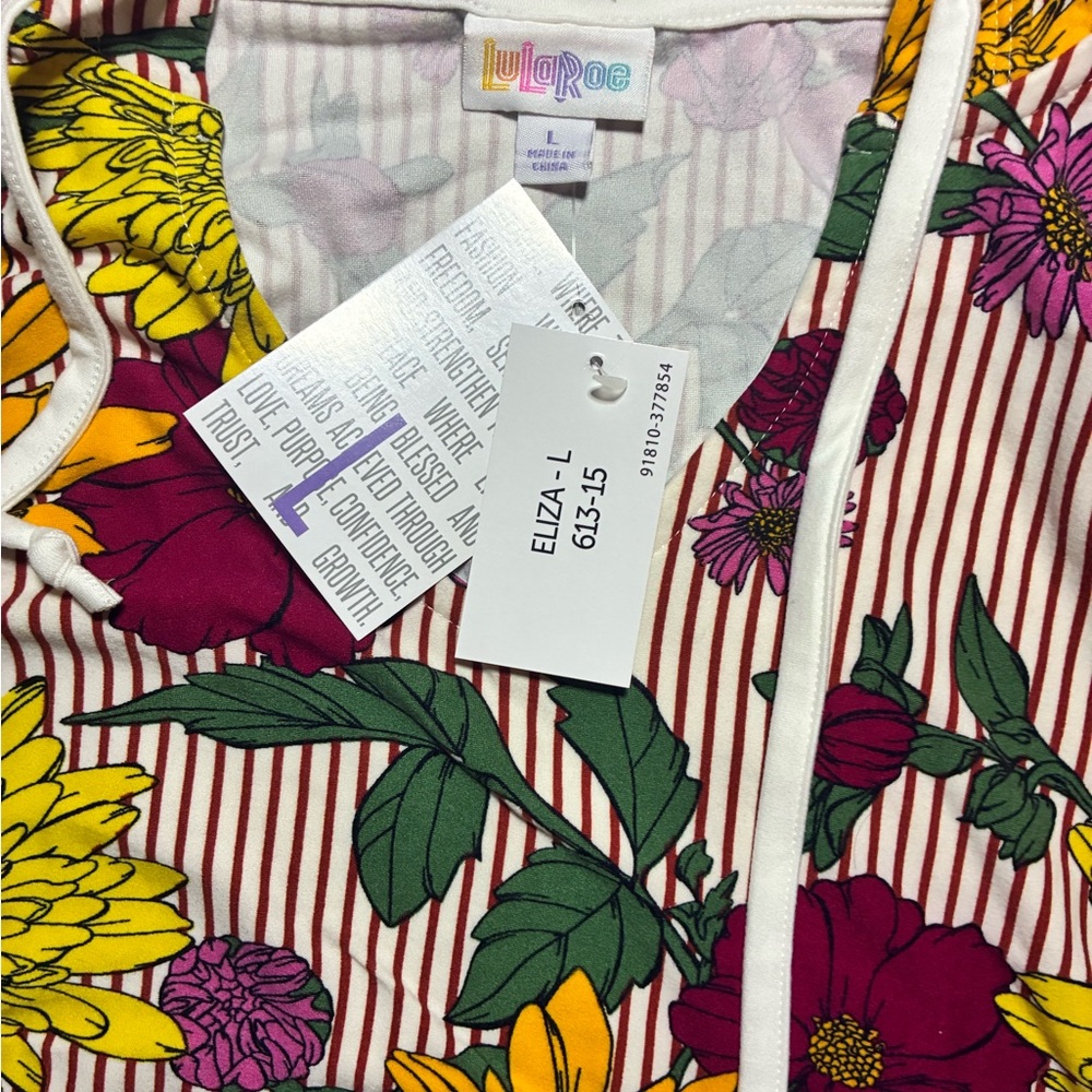 LuLaRoe Floral Stripe Hooded Top - Red Yellow & Green woman’s Large - Picture 3 of 3